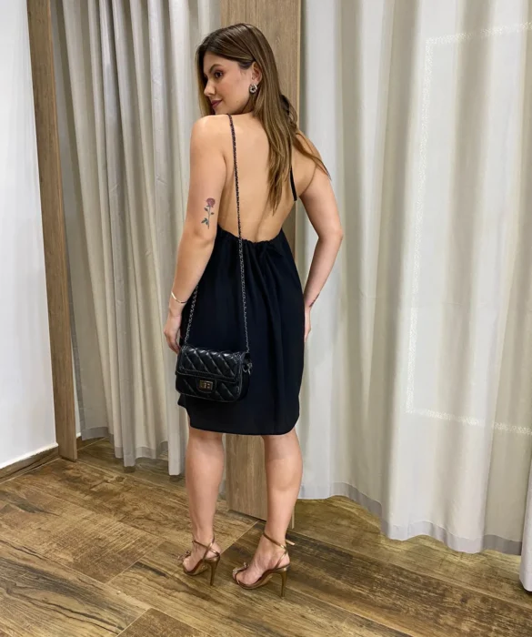 Vestido Feminino Curto sem Bojo com Amarração no Pescoço Preto - Fernanda Ramos Store