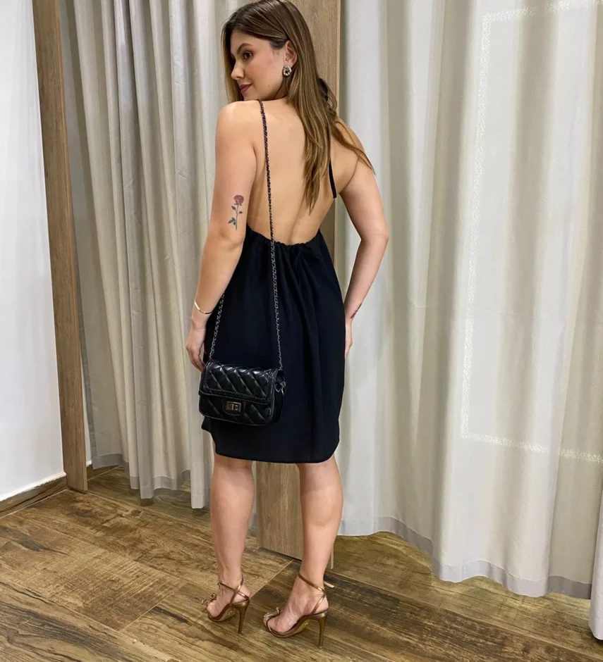 Vestido Feminino Curto sem Bojo com Amarração no Pescoço Preto - Fernanda Ramos Store
