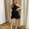 Vestido Feminino Curto sem Bojo com Amarração no Pescoço Preto - Fernanda Ramos Store