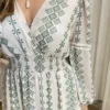 Vestido Longo Bella sem Bojo Manga Longa Estampado de Verde - Fernanda Ramos Store