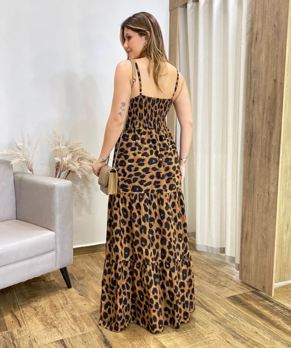 Vestido Longo Malu com Bojo Viscolinho Animal Print - Fernanda Ramos Store