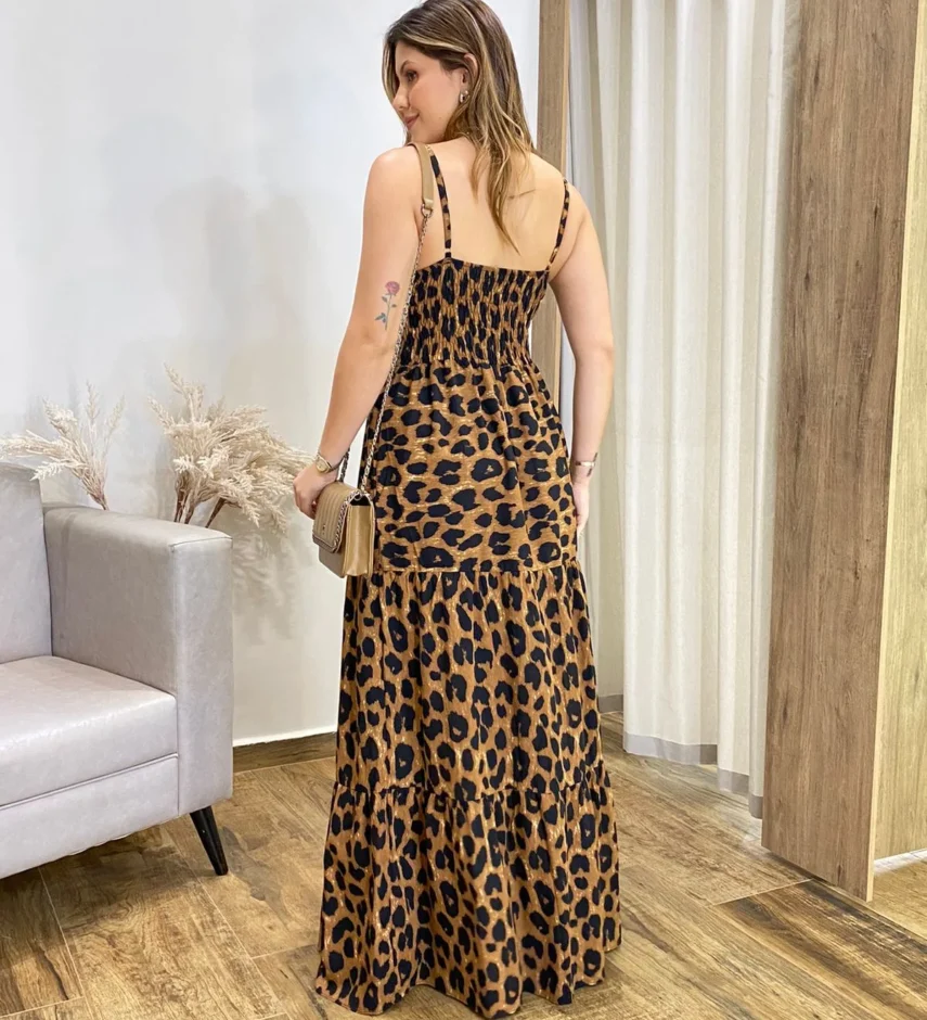 Vestido Longo Malu com Bojo Viscolinho Animal Print - Fernanda Ramos Store