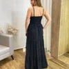 Vestido Longo Malu com Bojo Viscolinho Poá Preto - Fernanda Ramos Store