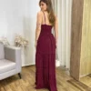 Vestido Longo Malu com Bojo Viscolinho Poá Vinho - Fernanda Ramos Store