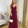 Vestido Longo Malu com Bojo Viscolinho Poá Vinho - Fernanda Ramos Store