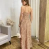 Vestido Longo Malu com Bojo Viscolinho Xadrez Terracota - Fernanda Ramos Store