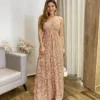 Vestido Longo Malu com Bojo Viscolinho Xadrez Terracota - Fernanda Ramos Store