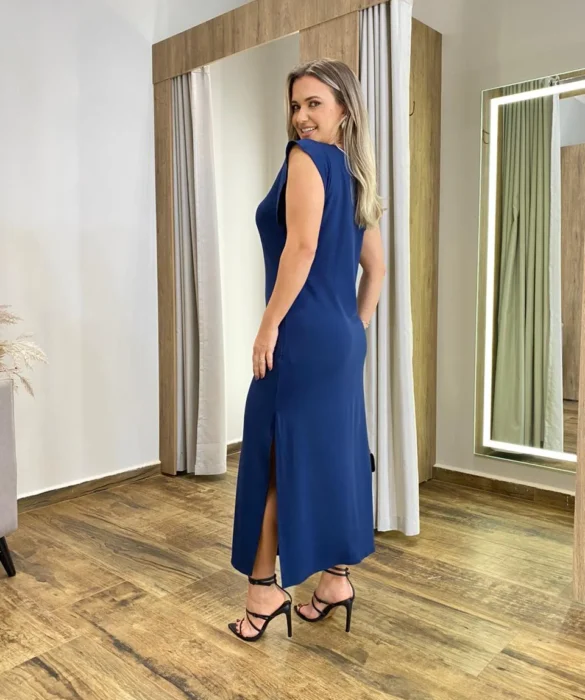 Vestido Longo Muscle sem Bojo de Malha Azul Marinho - Fernanda Ramos Store