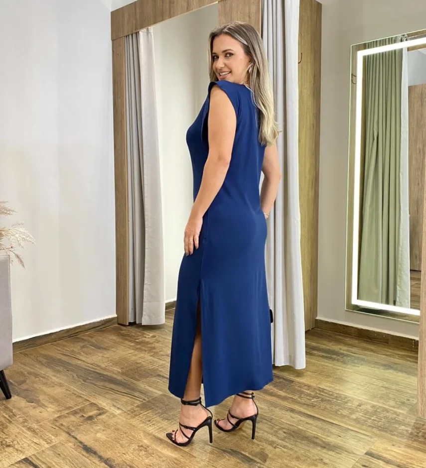 Vestido Longo Muscle sem Bojo de Malha Azul Marinho - Fernanda Ramos Store