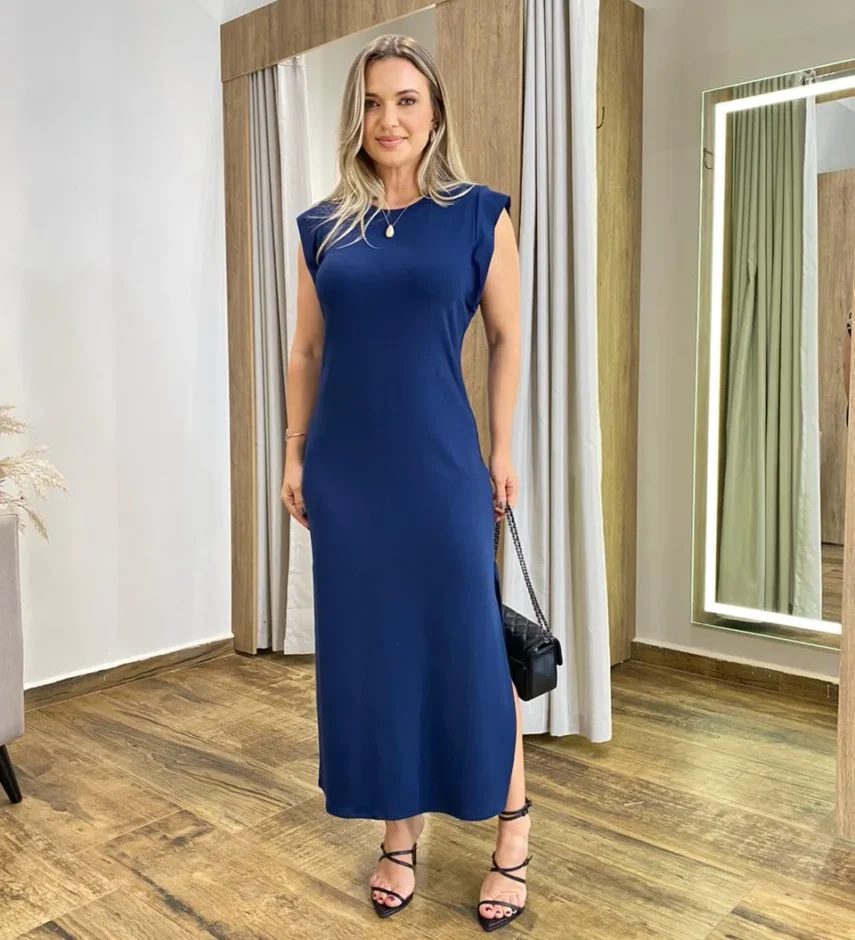 Vestido Longo Muscle sem Bojo de Malha Azul Marinho - Fernanda Ramos Store