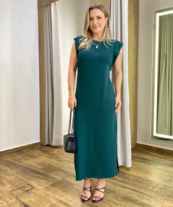 Vestido Longo Muscle sem Bojo de Malha Verde - Fernanda Ramos Store