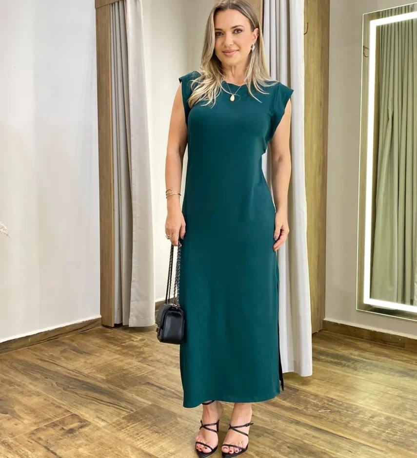 Vestido Longo Muscle sem Bojo de Malha Verde - Fernanda Ramos Store