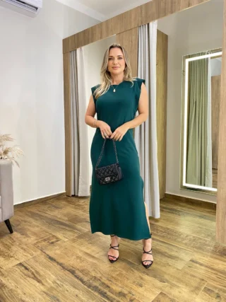 Vestido Longo Muscle sem Bojo de Malha Verde - Fernanda Ramos Store