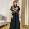 Vestido Longo sem Bojo de Malha Coração Tropical Preto - Fernanda Ramos Store