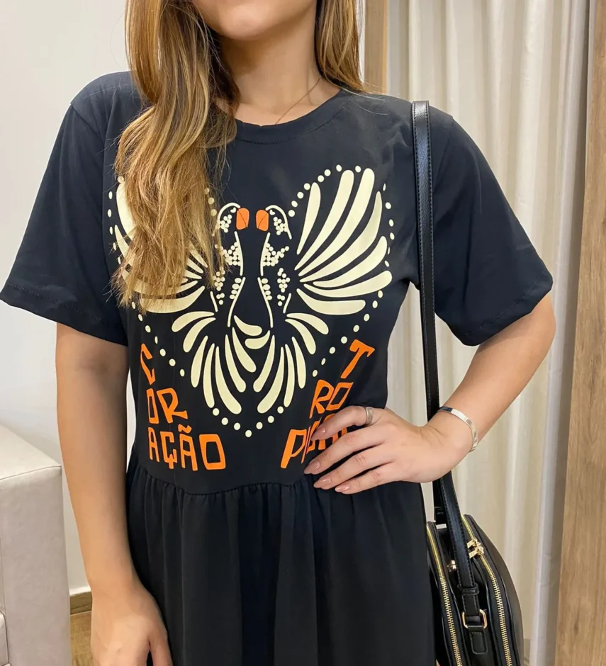 Vestido Longo sem Bojo de Malha Coração Tropical Preto - Fernanda Ramos Store
