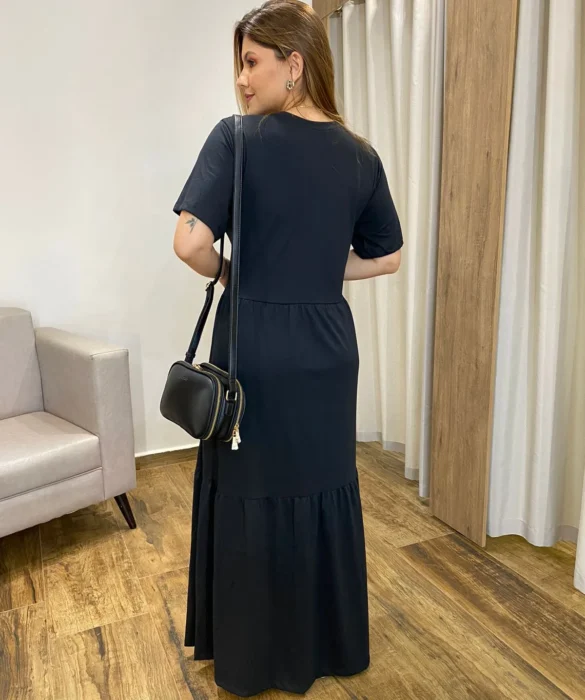 Vestido Longo sem Bojo de Malha Coração Tropical Preto - Fernanda Ramos Store