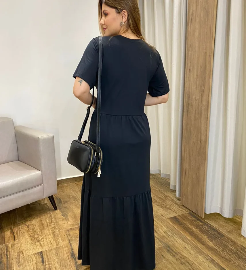 Vestido Longo sem Bojo de Malha Coração Tropical Preto - Fernanda Ramos Store