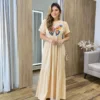 Vestido Longo sem Bojo de Malha Estampa Borboleta Bege - Fernanda Ramos Store