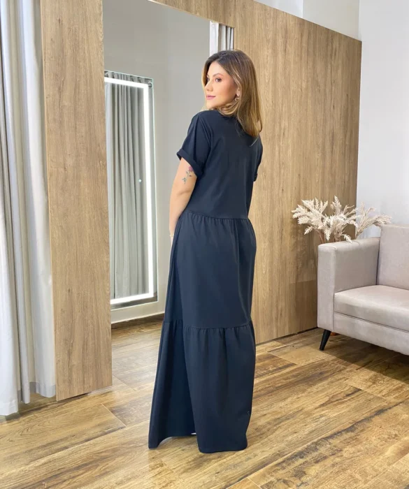 Vestido Longo sem Bojo de Malha Estampa Borboleta Preto - Fernanda Ramos Store