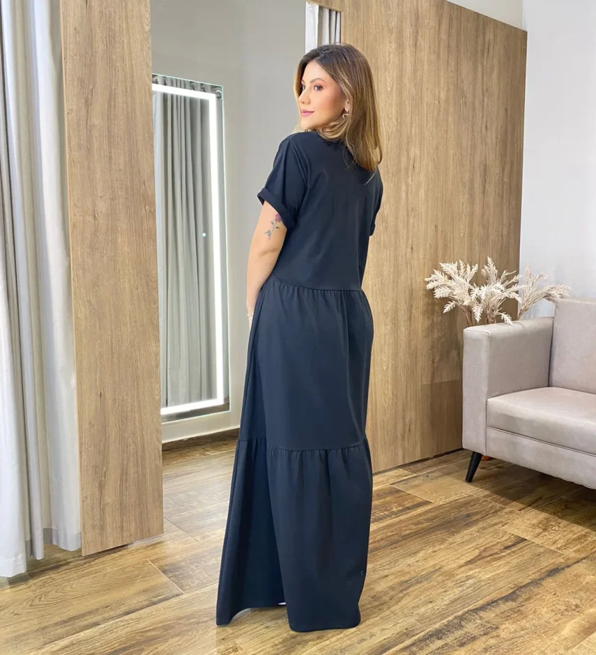 Vestido Longo sem Bojo de Malha Estampa Borboleta Preto - Fernanda Ramos Store