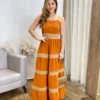 Vestido Longo sem Bojo Terracota com Detalhe Caramelo e Botões Falsos - Fernanda Ramos Store