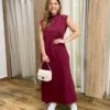 Vestido Longo sem Bojo Moletinho Vinho com Bolsos - Fernanda Ramos Store