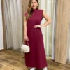 Vestido Longo sem Bojo Moletinho Vinho com Bolsos - Fernanda Ramos Store