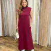 Vestido Longo sem Bojo Moletinho Vinho com Bolsos - Fernanda Ramos Store