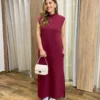 Vestido Longo sem Bojo Moletinho Vinho com Bolsos - Fernanda Ramos Store