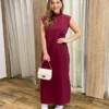 Vestido Longo sem Bojo Moletinho Vinho com Bolsos - Fernanda Ramos Store