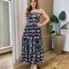 Vestido Longuete Jú sem Bojo Viscolinho Estampado Preto - Fernanda Ramos Store