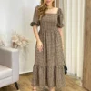 Vestido Midi Alana sem Bojo Manga Princesa Xadrez Bege - Fernanda Ramos Store