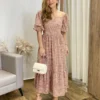 Vestido Midi Alana sem Bojo Manga Princesa Xadrez Terracota - Fernanda Ramos Store