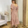 Vestido Midi Alana sem Bojo Manga Princesa Xadrez Terracota - Fernanda Ramos Store