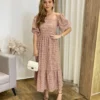 Vestido Midi Alana sem Bojo Manga Princesa Xadrez Terracota - Fernanda Ramos Store