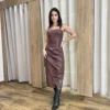 Vestido Midi Feminino Stella com Bojo Couro Eco Marrom - Fernanda Ramos Store