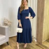 Vestido Midi Jade sem Bojo Manga 3/4 com Bolsos Azul Petróleo - Fernanda Ramos Store