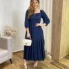 Vestido Midi Jade sem Bojo Manga 3/4 com Bolsos Azul Petróleo - Fernanda Ramos Store