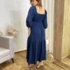 Vestido Midi Jade sem Bojo Manga 3/4 com Bolsos Azul Petróleo - Fernanda Ramos Store