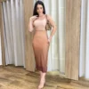 Vestido Midi Pérola de Tule com Bojo e Fenda Degradê Marrom - Fernanda Ramos Store