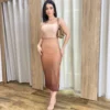 Vestido Midi Pérola de Tule com Bojo e Fenda Degradê Marrom - Fernanda Ramos Store