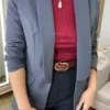 Blazer Feminino Manga Longa Alfaiataria com Ombreira Cinza - Fernanda Ramos Store