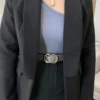 Blazer Feminino Manga Longa Alfaiataria com Ombreira Preto - Fernanda Ramos Store