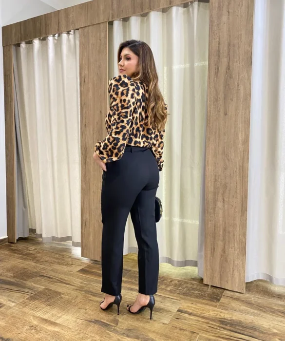 Blusa Crepe Feminina Manga Longa Animal Print - Fernanda Ramos Store