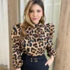 Blusa Crepe Feminina Manga Longa Animal Print - Fernanda Ramos Store