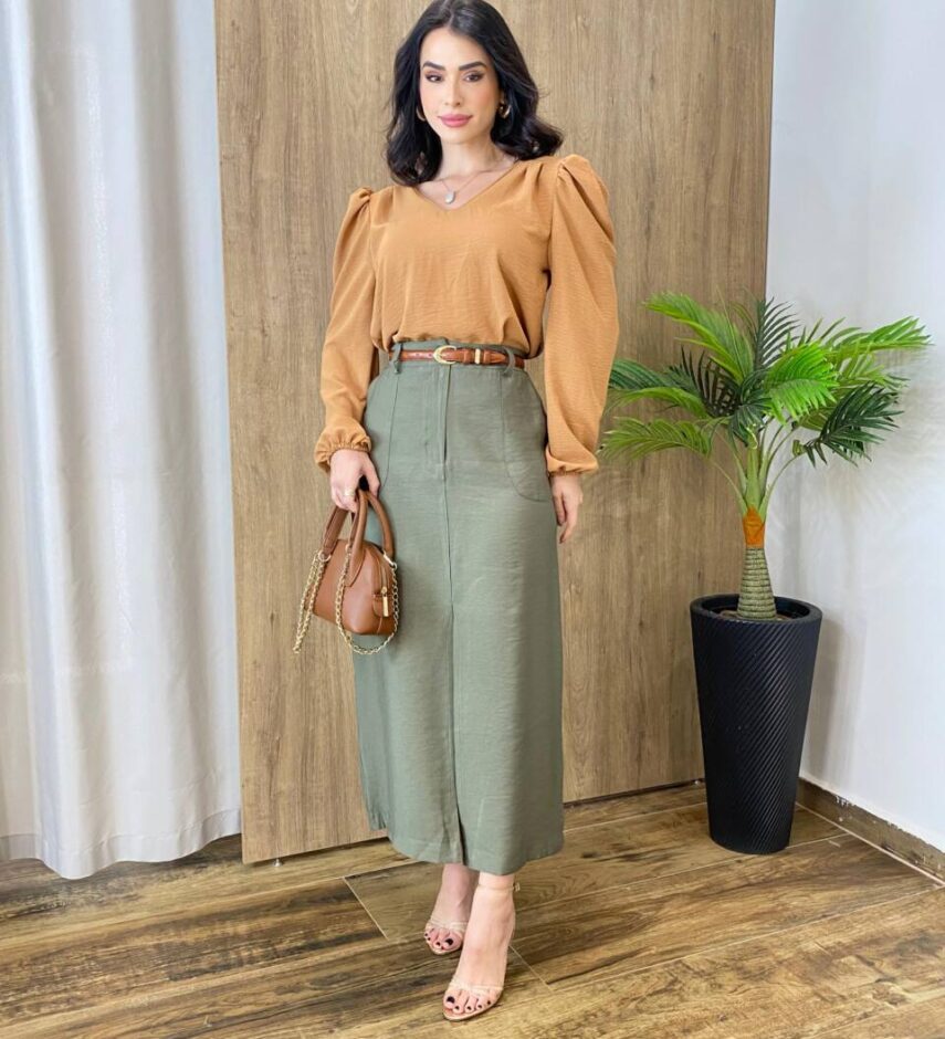 Blusa Feminina de Crepe Manga Longa Heloíse Caramelo - Fernanda Ramos Store