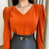 Blusa Feminina de Crepe Manga Longa Heloíse Terracota - Fernanda Ramos Store