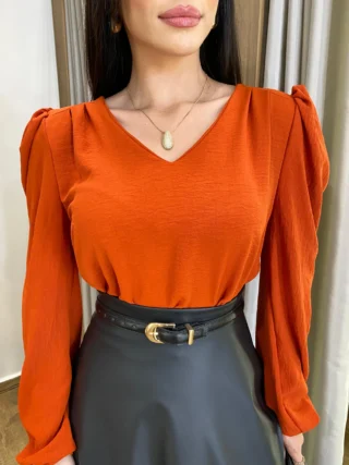 Blusa Feminina de Crepe Manga Longa Heloíse Terracota - Fernanda Ramos Store