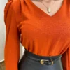 Blusa Feminina de Crepe Manga Longa Heloíse Terracota - Fernanda Ramos Store