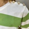 Blusa Feminina Lavínia Manga Curta Modal Branca Listrada de Verde - Fernanda Ramos Store